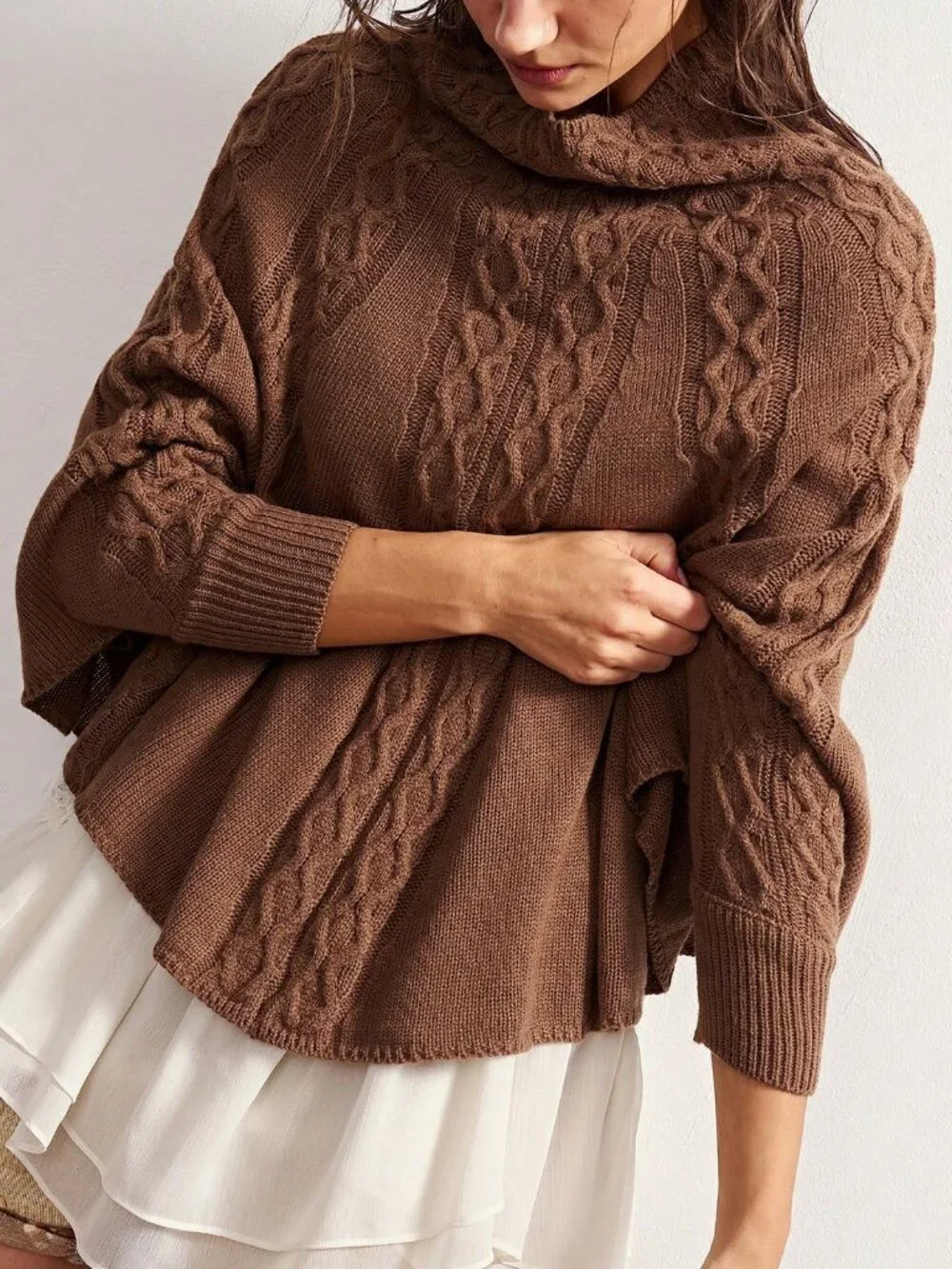 Brown Casual Women's Elegant Cape Sweater - Picture 6 of 8